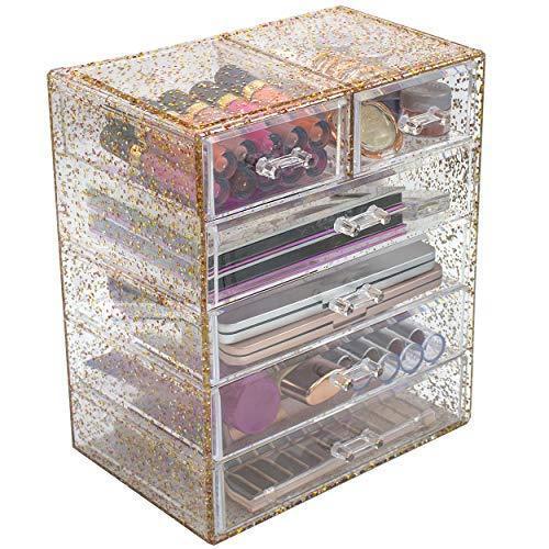 Sorbus Cosmetics Makeup and Jewelry Big Storage Display-Stylish Vanity, Bathroom Case, 4 Large, 2 Small Drawers, Clear