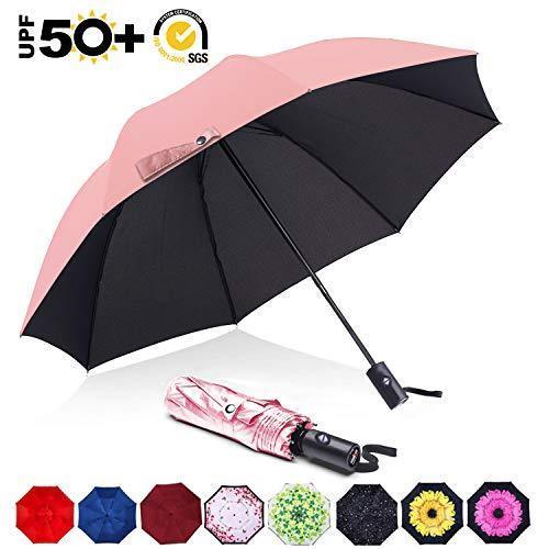 ABCCANOPY Umbrella Compact Rain&Wind Teflon Repellent Umbrellas Sun Protection with Black Glue Anti UV Coating Travel Auto Folding Umbrella, Blocking UV 99.98% (Black)