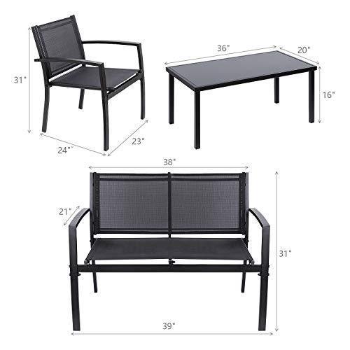 Flamaker 4 Pieces Patio Furniture Outdoor furniture Outdoor Patio Furniture Set Textilene Bistro Set Modern Conversation Set Black Bistro Set with Loveseat Tea Table for Home, Lawn and Balcony (Black)