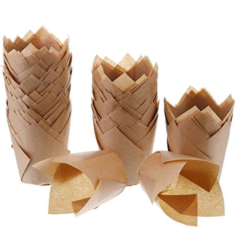 Hestya 150 Pieces Tulip Muffin Baking Cups Cupcake Muffin Liners Baking Cup Holder, Natural Color