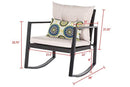 OAKVILLE FURNITURE Patio 3-Piece Rattan Rocking Bistro Set, Outdoor Furniture Sets with Rust-Proof Steel Frame, Black Wicker, Beige Cushion