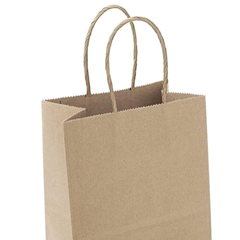 Halulu 100pcs 5.25" x 3.75" x 8 " Brown Kraft Paper Bags,Handled, Shopping, Gift, Merchandise, Carry, Retail,Party Bags