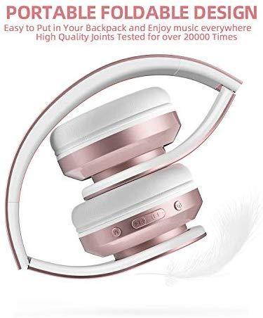 AILIHEN A80 Bluetooth Wireless Headphones Over Ear with Mic Hi-Fi Stereo Wired Foldable Headsets, Soft Earpads, Support with TF Card/MP3 Mode, 25H Playtime for Travel TV PC Cellphone (Rose Gold)