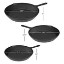 Home-Complete HC-5003 Frying Pans-Set of 3 Cast Iron Pre-Seasoned Nonstick Skillets in 10”, 8”, 6” Cook Eggs, Meat, Pancakes, and More-Kitchen Cookware, 3-Pack, Black