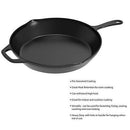 Home-Complete HC-5003 Frying Pans-Set of 3 Cast Iron Pre-Seasoned Nonstick Skillets in 10”, 8”, 6” Cook Eggs, Meat, Pancakes, and More-Kitchen Cookware, 3-Pack, Black