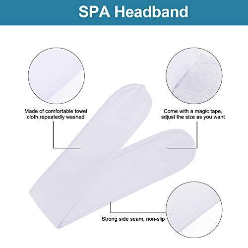 Spa Facial Headband Whaline Head Wrap Terry Cloth Headband 4 counts Stretch Towel with Magic Tape for Bath, Makeup and Sport (White)