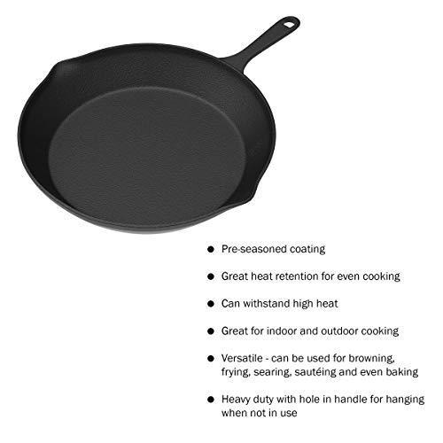 Home-Complete HC-5003 Frying Pans-Set of 3 Cast Iron Pre-Seasoned Nonstick Skillets in 10”, 8”, 6” Cook Eggs, Meat, Pancakes, and More-Kitchen Cookware, 3-Pack, Black