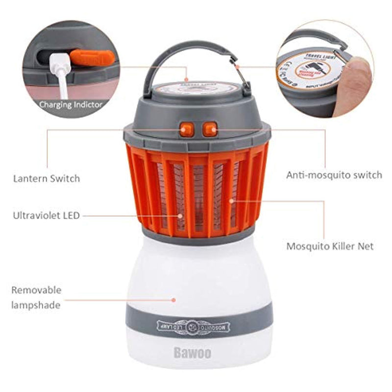 Bug Zapper & Camping Lantern Cadrim‘s Bawoo Series Mosquito Repellent Killer LED Lamp IPX67 Waterproof USB Rechargeable 2-in-1 Insect Zapper Indoor Outdoors Home Traveling & Emergencies