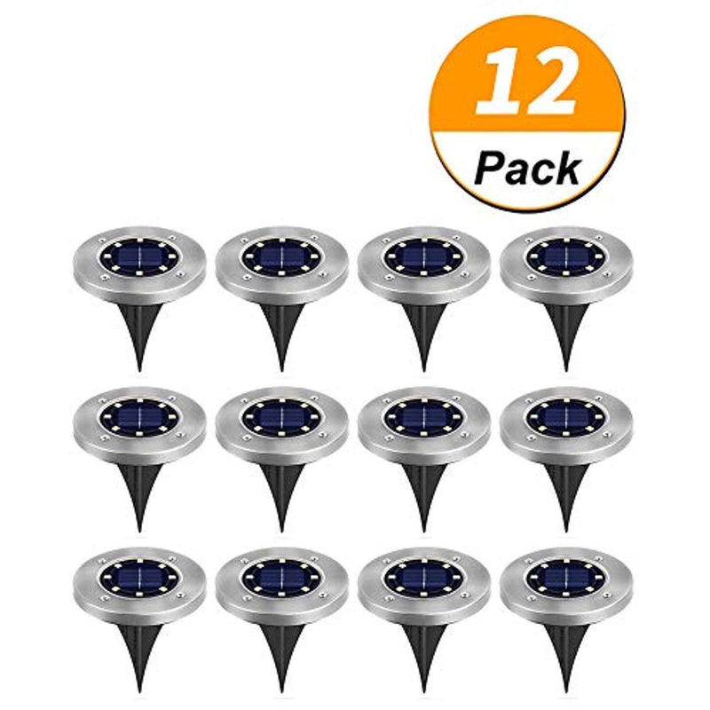 HUYHU [12 Pack] Solar Ground Lights,Solar Garden Light,8 LED Garden Pathway Outdoor In-Ground Lights,Garden Light Waterproof Disk Flood Lights Landscape Lighting for Lawn Flowerbed Yard Patio -White