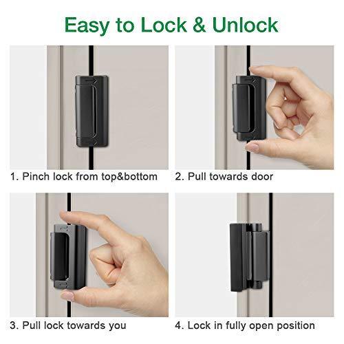 Home Security Door Lock, Upgrade Easy Open Childproof Door Reinforcement Lock with 3" Stop Withstand 800 lbs for Inward Swinging Door, Add Extra Lock to Defend Your Home Safe (Silver)