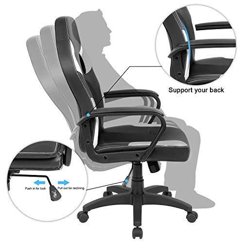 Furmax Office Chair Desk Leather Gaming Chair, High Back Ergonomic Adjustable Racing Chair,Task Swivel Executive Computer Chair Headrest and Lumbar Support (Black)