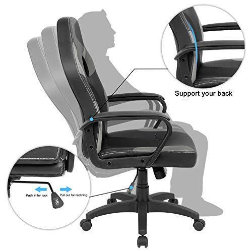 Furmax Office Chair Desk Leather Gaming Chair, High Back Ergonomic Adjustable Racing Chair,Task Swivel Executive Computer Chair Headrest and Lumbar Support (Black)