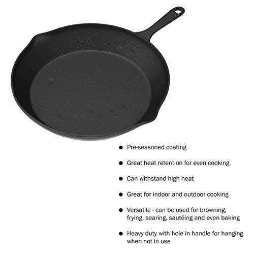 Home-Complete HC-5003 Frying Pans-Set of 3 Cast Iron Pre-Seasoned Nonstick Skillets in 10”, 8”, 6” Cook Eggs, Meat, Pancakes, and More-Kitchen Cookware, 3-Pack, Black