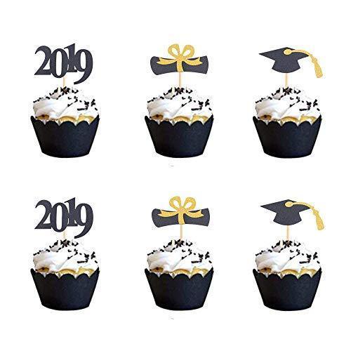 Qibote Graduation Cupcake Toppers 2019 Graduation Party Cake Decorations Cupcake Topper Picks Class of 2019 Graduation Party Supplies (48 PCS)