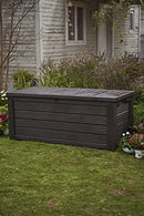 Keter Westwood 150 Gallon Resin Large Deck Box - Organization and Storage for Patio Furniture, Outdoor Cushions, Garden Tools and Pool Toys, Dark Grey