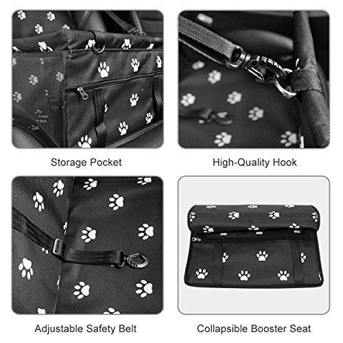 HIPPIH Collapsible Pet Booster Car Seat Cat Car Carrier with Safety Leash and Zipper Storage Pocket with 2 Support Bars, Portable Small Dog