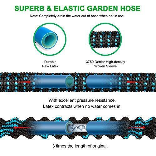 Expandable Garden Hose, 100 FT Lightweight Water Hose, 9 Functions Sprayer with Double Latex Core, Green Black Expandable Hose with 3/4" Solid Brass Fittings, Extra Strength Fabric