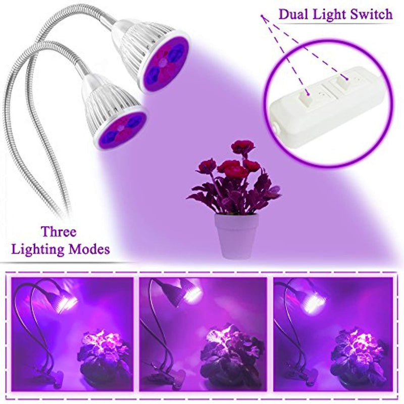 Grow Light for Indoor Plant - Grow Lamp Dual Head Growing Lights Adjustable Gooseneck Full Spectrum LED 10W hydroponic Bulb for House Plants, Seedling, Blooming Fruiting, Office [2018 Upgraded]