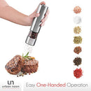 Electric Salt and Pepper Grinder Set - Battery Operated Stainless Steel Mill with Light (Pack of 2 Mills) - Electronic Adjustable Shakers - Ceramic Grinders - Automatic One Handed Operation