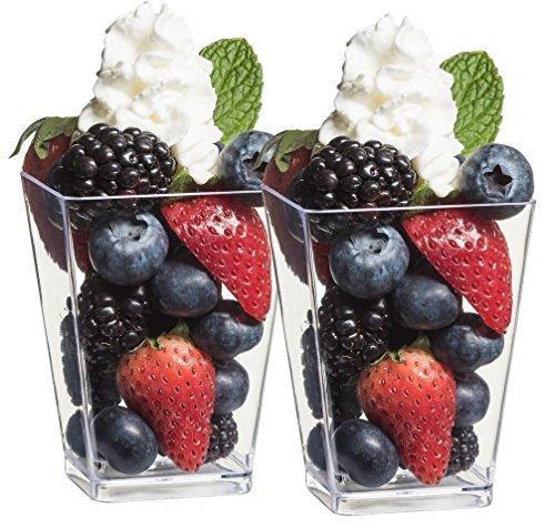 Zappy 50 5 oz Tall Square Clear Dessert Cups and 50 Tasting Spoons Dessert Glasses Shot Glasses Trifle Bowl Clear Disposable Plastic Dessert Tumbler Cups Party Cups