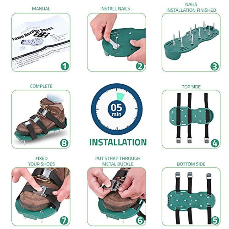 Lawn Aerator Spike Shoes - For Effectively Aerating Lawn Soil – Comes with 3 Adjustable Straps with Metallic Buckles – Universal Size that Fits all - For a Greener and Healthier Yard (Metal Buckle)