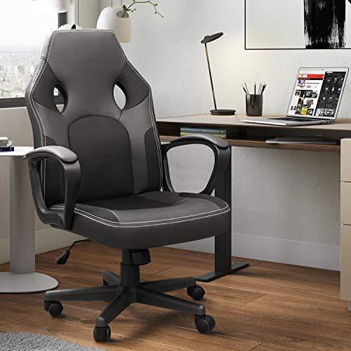 Furmax Office Chair Desk Leather Gaming Chair, High Back Ergonomic Adjustable Racing Chair,Task Swivel Executive Computer Chair Headrest and Lumbar Support (Black)