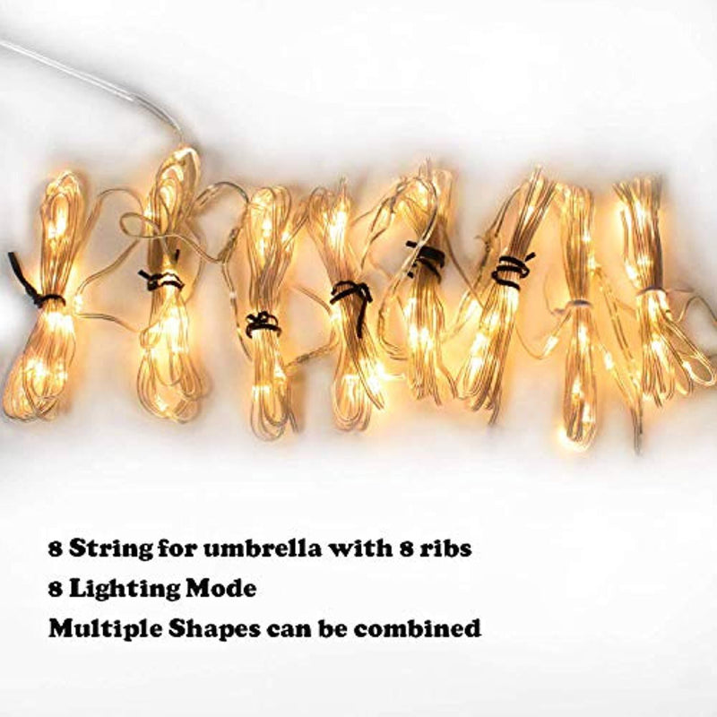 Patio Umbrella Lights 8 Lighting Mode 104 LED String Lights with Remote Control Umbrella Lights Battery Operated Waterproof Outdoor Lighting for Patio Umbrellas Outdoor Use Camping Tents Warm White