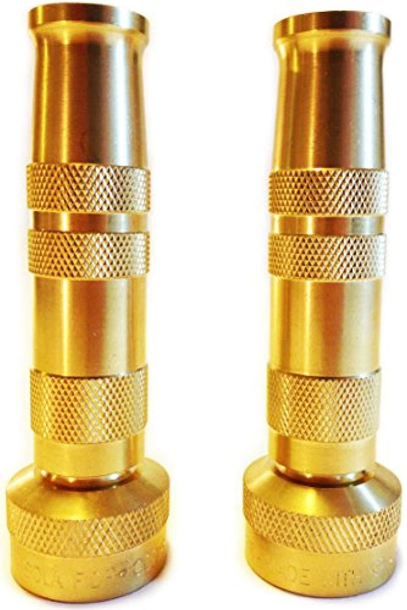 Hose Nozzle High Pressure - Lead-Free Brass For Car Or Garden - Solid Brass - 2 Nozzle Set - Adjustable Water Sprayer From Spray To Jet - Heavy Duty - Fits Standard Hoses - with Gardening E-Book