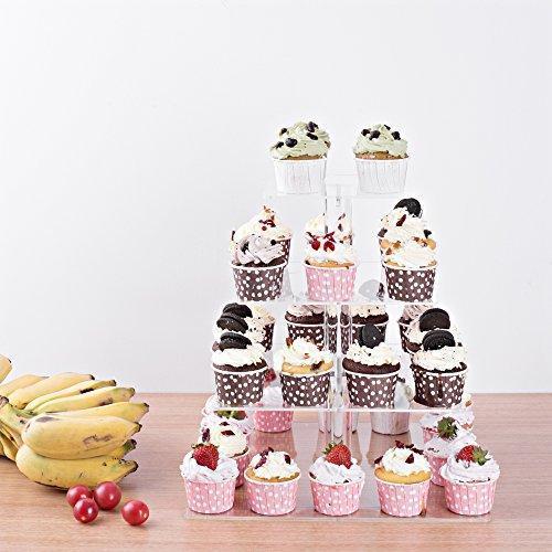 TWING 4 Tier Round Acrylic Cupcake Display Stand,Weeding Party Dessert Stand Tree Tower -Clear Display Holder Tree