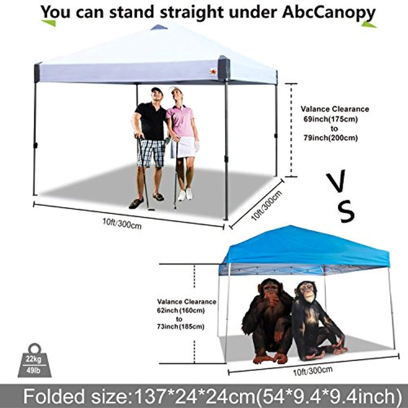 ABCCANOPY 10 x 10 Beach Canopy Tens Pop Up Canopy Tent Commercial Tents Instant Portable Shade Canopy Folding with Wheeled Carry Bag, White