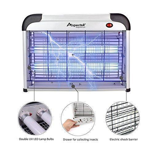 Aspectek UPGRADED 20W Electronic Bug Zapper, Insect Killer - Mosquito, Fly, Moth, Wasp, Beetle & other pests Killer for Indoor Residential & Commercial(2 Pack Replacement Bulbs Included)