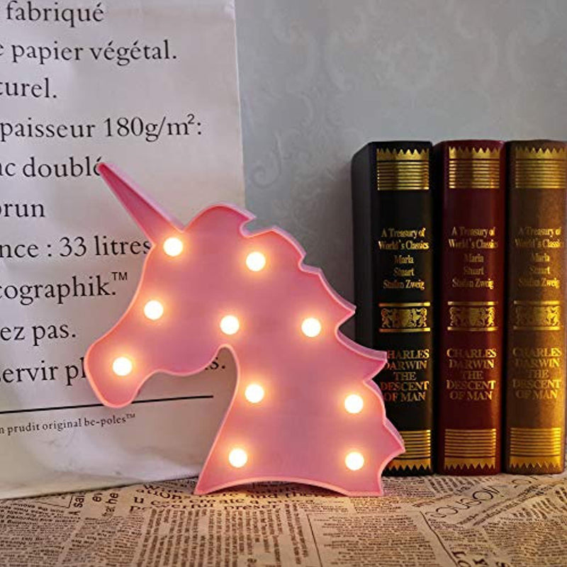 Pooqla LED Night Light Lamp Kids Marquee Letter Lights Unicorn Shape Signs Light Up Christmas Party Wall Decoration Battery Operated (Pink)