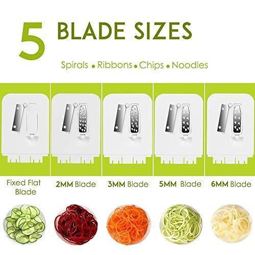 Spiralizer Vegetable Slicer, 5-Blade Spiral Slicer, Foldable Veggie Pasta Zucchini Spaghetti Zoodle Maker with Strong Suction Pad, Extra Blade Caddy, Cleaning Brush and Recipe Ebook by CHUGOD