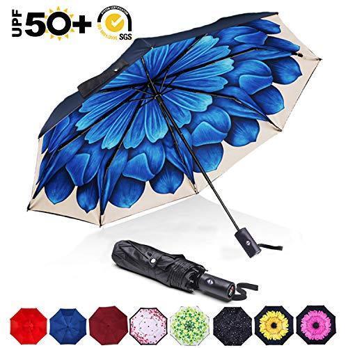 ABCCANOPY Umbrella Compact Rain&Wind Teflon Repellent Umbrellas Sun Protection with Black Glue Anti UV Coating Travel Auto Folding Umbrella, Blocking UV 99.98% (Black)