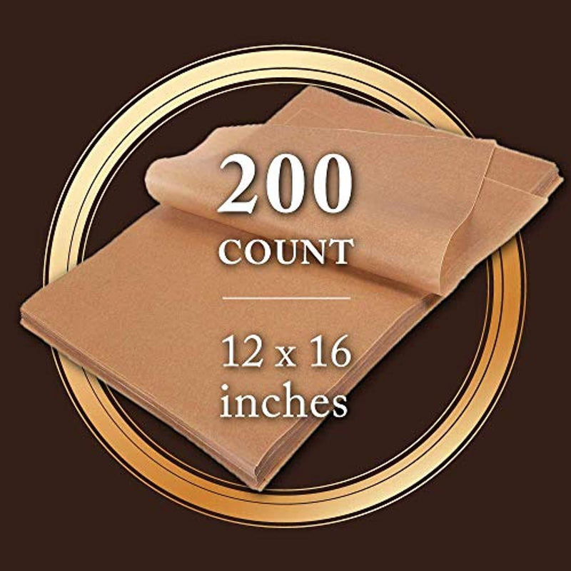 Parchment Paper Sheets - 200-Count Precut Unbleached Parchment Paper for Baking, Half Sheet Pans, Non-Stick Baking Sheet Paper, Brown, 12 x 16 Inches