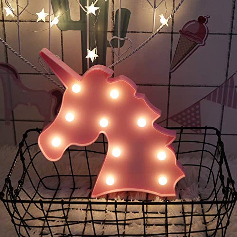 Pooqla LED Night Light Lamp Kids Marquee Letter Lights Unicorn Shape Signs Light Up Christmas Party Wall Decoration Battery Operated (Pink)