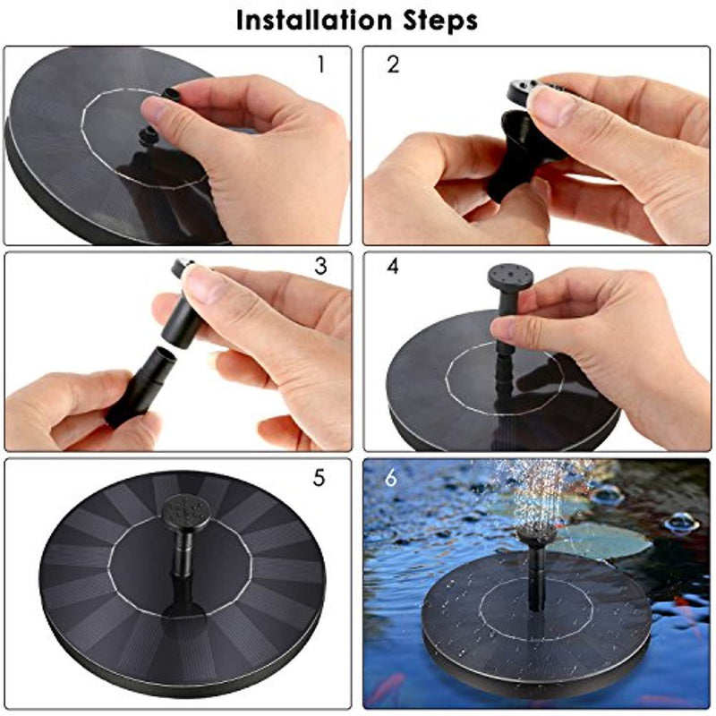 BHY Solar Fountain Pump, 10V 1.5W Solar Powered Bird Bath Water Fountain with 6 Different Nozzles, Water Fountain Pump for Pond, Pool, Garden, Fish