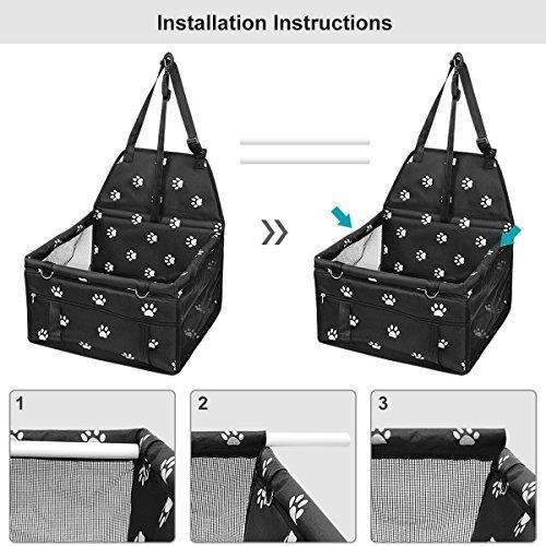 HIPPIH Collapsible Pet Booster Car Seat Cat Car Carrier with Safety Leash and Zipper Storage Pocket with 2 Support Bars, Portable Small Dog