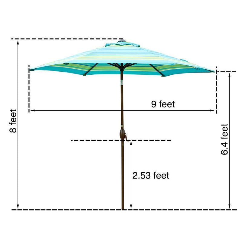 Abba Patio Outdoor 9-Feet Table Umbrella with Push Button Tilt and Crank Lift, Turquoise Striped