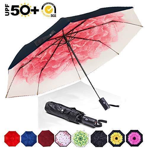 ABCCANOPY Umbrella Compact Rain&Wind Teflon Repellent Umbrellas Sun Protection with Black Glue Anti UV Coating Travel Auto Folding Umbrella, Blocking UV 99.98% (Black)