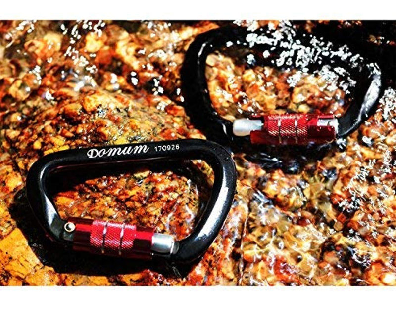 Large Opening Twist Lock Carabiner Set of 2 - D Shape Used for Rock and Mountain Climbing, Hot Forged Construction Tensile Strength at 26kN, 4.33in Height, Black