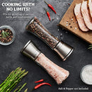 Salt and Pepper Grinder Set - Mill and Shakers Kit - Brushed Stainless Steel, Tall Premium Glass and Adjustable Ceramic Grinding System for Cooking Spices - Perfect on Kitchen by Braviloni