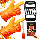 CASAPRO 5 piece Silicone Cooking Glove Meat Shredder - Including Heat Resistant Gloves, Solid Prong Meat Shredders and Silicone Basting Brush for Cooking, Grilling, Baking, Barbecue