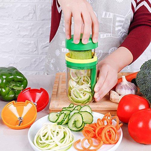 Spiralizer Vegetable Slicer, 5-Blade Spiral Slicer, Foldable Veggie Pasta Zucchini Spaghetti Zoodle Maker with Strong Suction Pad, Extra Blade Caddy, Cleaning Brush and Recipe Ebook by CHUGOD