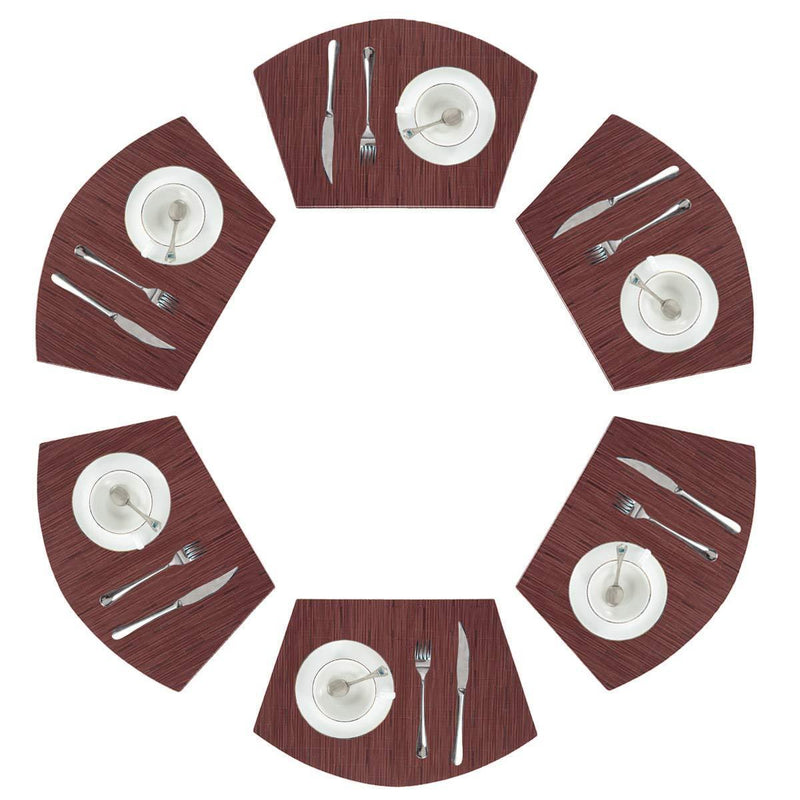 PAUWER Grey Round Table Placemats Set of 7 Wedge and Round Placemats Set for Round Dining Table Washable Woven Vinyl Placemats Set