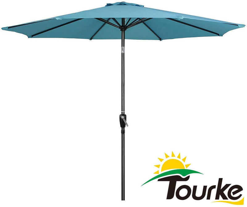 Tourke 9 Ft Patio Umbrella Outdoor Table Umbrella Crank, 8 Rids, Push Button Tilt,for Garden, Deck, Backyard, Swimming Pool and More (Sky Blue)