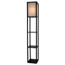 Light Accents Floor Lamp 3 Shelf Standing Lamp 63" Tall Wood with White Linen Shade (Black)