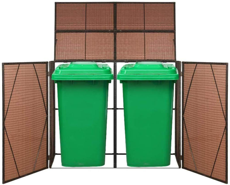 Canditree Storage Shed Poly Rattan for Garbage Cans, Garden Tools, Bin Shed for Patio Backyard Garden 60.2"x30.7"x47.2", Brown