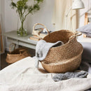 Welcare Natural Woven Seagrass Tote Belly Basket for Storage, Laundry, Picnic, Plant Pot Cover, and Beach Bag (Natrual)