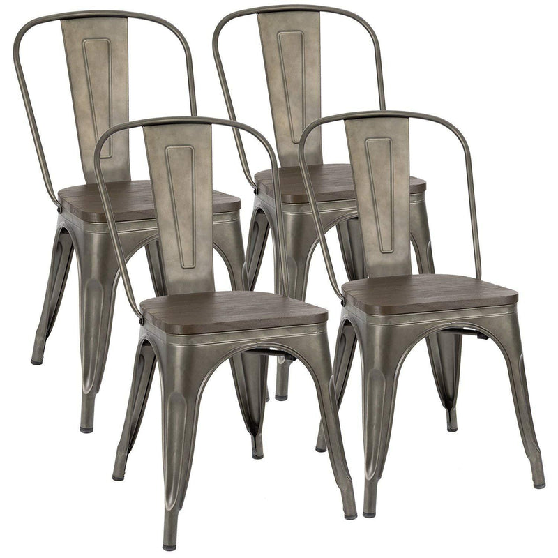 Furmax Metal Dining Chair Indoor-Outdoor Use Stackable Classic Trattoria Chair Chic Dining Bistro Cafe Side Metal Chairs Gun Metal(Set of 4)